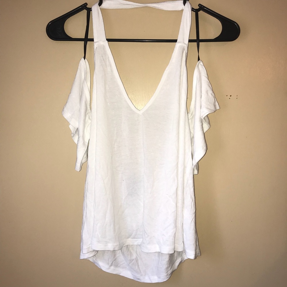 White halter top w/ sleeves